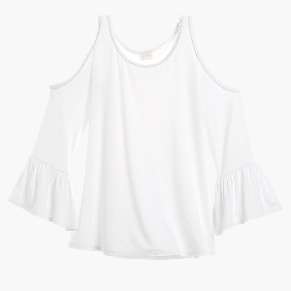Chicos White Cold Shoulder Braided Womens Top - NWT (Chicos Size 2)